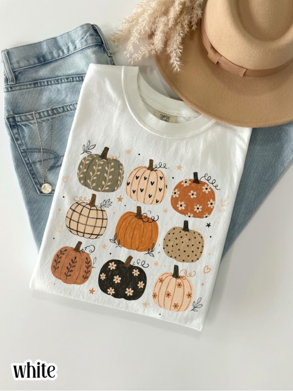 Comfort Colors White Pumpkin Halloween Graphic Tee